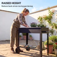 Outsunny Metal Raised Garden Bed, Elevated Planter Box with 2 Wheels, Handle and Shelf, 31.5" Tall Raised Planter(m-5)