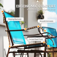 Outsunny Outdoor Glider Chair with Table, 2-Seat Patio Glider Loveseat with Breathable Mesh Fabric, Blue(m-9)