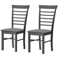 HOMCOM Wooden Dining Chairs Set of 2, Farmhouse Upholstered Kitchen Chairs with Rubber Wood Frame, Black and Gray