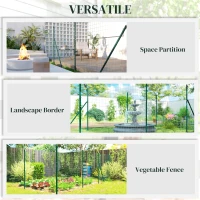 Outsunny Garden Fence Barrier, Welded Fence Roll, Includes Posts & Support Braces, Green Plastic-Coated Steel(m-7)