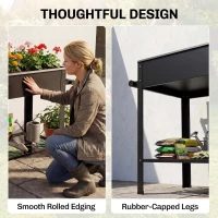 Outsunny Metal Raised Garden Bed, Elevated Planter Box with 2 Wheels, Handle and Shelf, 31.5" Tall Raised Planter(m-10)