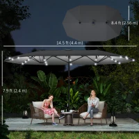Outsunny 173" Double-Sided Sun Umbrella Garden Parasol Patio Sun Shade Outdoor with LED Solar Light, No Base Included, Dark Gre(m-3)