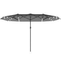 Outsunny 173" Double-Sided Sun Umbrella Garden Parasol Patio Sun Shade Outdoor with LED Solar Light, No Base Included, Dark Gre(m-2)