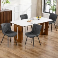 HOMCOM Dining Chairs Set of 4, PU Leather Upholstered Kitchen Chairs with Backrest and Steel Legs, Black(m-1)