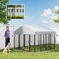 PawHut Outdoor Dog Kennel with Roof, 8' x 8' x 6' Heavy Duty Welded Wire Dog Playpen Enclosure with Escape-proof Lock(m-3)