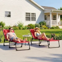 Outsunny 2 PCs Folding Lounge Chairs, Adjustable Chaise Lounge with Headrest, Reclining Lounger Cot for Camping, Hiking, Wine Red(m-8)