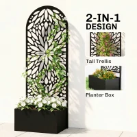 Outsunny Metal Raised Garden Bed with Trellis for Climbing Plants, Freestanding or Wall Mounted Flower Bed with Privacy Panel(m-4)