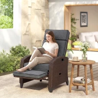 Outsunny Outdoor Recliner Chair with Adjustable Backrest, Cushion, Side Tray, Dark Grey(m-10)