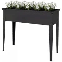 Outsunny Raised Planter with Reinforced Corners, Metal Raised Garden Bed on Legs with Drainage Hole, Black(m-2)