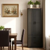 HOMCOM 67" Tall Kitchen Pantry Storage Cabinet, Kitchen Pantry Cabinet with Doors, Drawers and Adjustable Shelves, Black(m-8)