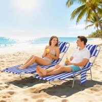 Outsunny 2 Tanning Chairs with Face Hole, 5-Level Adjustable Outdoor Chaise Lounge Chair with Pillow for Beach, Pool, Blue Stripe(m-10)