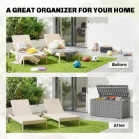 Outsunny 120 Gallon Resin Deck Box, Lockable Outdoor Storage Box, Splash-Resistant & UV Resistant Patio Storage Container(m-4)