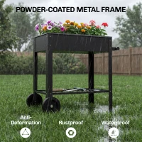 Outsunny Metal Raised Garden Bed, Elevated Planter Box with 2 Wheels, Handle and Shelf, 31.5" Tall Raised Planter(m-9)