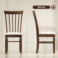 HOMCOM Wooden Dining Chairs Set of 4, Farmhouse Upholstered Kitchen Chairs with Rubber Wood Frame, Dark Brown and Beige(m-3)