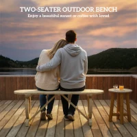 Outsunny 2-Person Outdoor Bench, Wood Garden Bench with Wagon Wheel Legs, Slatted Seat for Patio, Park, Backyard, Natural Wood(m-4)