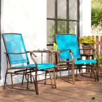 Outsunny Outdoor Glider Chair with Table, 2-Seat Patio Glider Loveseat with Breathable Mesh Fabric, Blue(m-10)