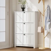 HOMCOM Slim Shoe Cabinet with 3 Flip Drawers, Shoe Storage Cabinet with Adjustable Shelves for Entryway, Holds 18 Pairs, White(m-10)