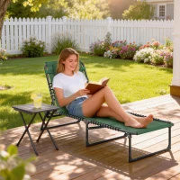 Outsunny Folding Lounge Chair, Adjustable Chaise Lounge with Headrest, Reclining Lounger Cot for Camping, Hiking, Green(m-1)