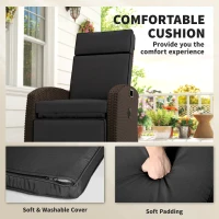Outsunny Outdoor Recliner Chair with Adjustable Backrest, Cushion, Side Tray, Black(m-7)