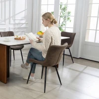 HOMCOM Dining Chairs Set of 4, PU Leather Upholstered Kitchen Chairs with Backrest and Steel Legs for Dining Room, Brown(m-9)