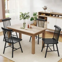HOMCOM Dining Chairs Set of 4, Farmhouse Wood Kitchen Chairs with Rubber Wood Frame, Spindle Back for Dining Room, Black(m-11)