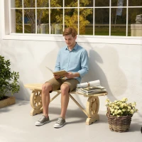 Outsunny 2-Person Outdoor Bench, Wood Garden Bench with Wagon Wheel Legs, Slatted Seat for Patio, Park, Backyard, Natural Wood(m-8)