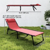 Outsunny 2 PCs Folding Lounge Chairs, Adjustable Chaise Lounge with Headrest, Reclining Lounger Cot for Camping, Hiking, Wine Red(m-3)