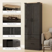 HOMCOM 67" Tall Kitchen Pantry Storage Cabinet, Kitchen Pantry Cabinet with Doors, Drawers and Adjustable Shelves, Black(m-7)