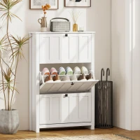 HOMCOM Slim Shoe Cabinet with 3 Flip Drawers, Shoe Storage Cabinet with Adjustable Shelves for Entryway, Holds 18 Pairs, White(m-7)