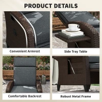 Outsunny Outdoor Recliner Chair with Adjustable Backrest, Cushion, Side Tray, Dark Grey(m-6)