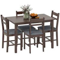 HOMCOM 5-Piece Solid Wood Dining Table Set for 4, Farmhouse Kitchen Table with Upholstered Chairs for Dining Room, Walnut(m-11)