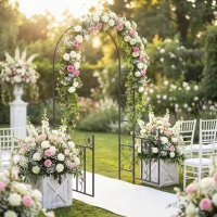 Outsunny 7.4 ft Garden Arch, Outdoor Trellis Arbor with Gate for Climbing Plants, Wedding Arch, Black(m-10)