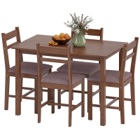 HOMCOM 5-Piece Solid Wood Dining Table Set for 4, Farmhouse Kitchen Table with Upholstered Chairs for Dining Room, Light Brown