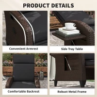 Outsunny Outdoor Recliner Chair with Adjustable Backrest, Cushion, Side Tray, Black(m-6)