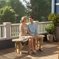 Outsunny 2-Person Outdoor Bench, Wood Garden Bench with Wagon Wheel Legs, Slatted Seat for Patio, Park, Backyard, Natural Wood(m-10)