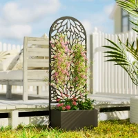 Outsunny Metal Raised Garden Bed with Trellis for Climbing Plants, Freestanding or Wall Mounted Flower Bed with Privacy Panel(m-1)