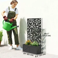 Outsunny Metal Raised Garden Bed with Trellis for Climbing Plants, Freestanding or Wall Mounted Flower Bed with Privacy Panel(m-3)