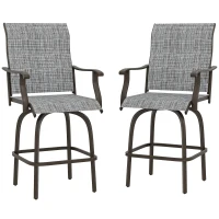 Outsunny Outdoor Bar Stools Set of 2, Swivel Bar Height Chairs with High Back, Curved Armrests and Steel Frame, Mixed Grey(m-2)