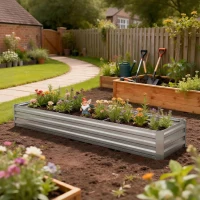 Outsunny 8'x2'x1' Galvanized Raised Bed, Large Elevated Planter Box for Growing Flowers, Herbs and Vegetables, Silver(m-8)
