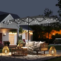 Outsunny 173" Double-Sided Sun Umbrella Garden Parasol Patio Sun Shade Outdoor with LED Solar Light, No Base Included, Dark Gre(m-8)