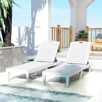 Outsunny Outdoor Lounge Chair Set of 2, Waterproof Resin Lounge Chairs with 4-Position Adjustable Backrest for Backyard, White(m-10)