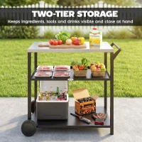 Outsunny Outdoor Grill Cart with Stainless Steel Tabletop, 3-Tier BBQ Stand, Movable Food Prep Table on Wheels, Black(m-5)