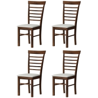 HOMCOM Wooden Dining Chairs Set of 4, Farmhouse Upholstered Kitchen Chairs with Rubber Wood Frame, Dark Brown and Beige
