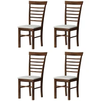 HOMCOM Wooden Dining Chairs Set of 4, Farmhouse Upholstered Kitchen Chairs with Rubber Wood Frame, Dark Brown and Beige(m-1)