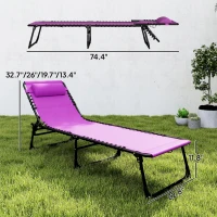 Outsunny 2 Folding Chaise Lounge Pool Chairs with 4-Position Reclining Back, Pillow, Breathable Mesh & Bungee Seat, Purple(m-3)