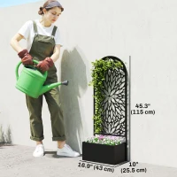 Outsunny Metal Raised Garden Bed with Trellis for Climbing Plants, Freestanding or Wall Mounted Flower Bed with Privacy Panel(m-3)