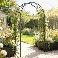 Outsunny 8 ft Garden Arch, Outdoor Trellis Arbor for Climbing Plants, Wedding Arch for Party Outdoor Garden Backyard, Black(m-4)