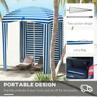 Outsunny 70.1" L x 70.1" W Cabana Umbrella with Walls, Vents, Ruffles, Carry Bag, Beach Umbrella, Blue White Stripe(m-6)