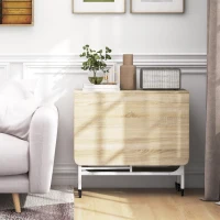 HOMCOM Folding Dining Table, Extendable Kitchen Table for Small Spaces with Storage Shelf and 6 Wheels, Natural Wood(m-9)