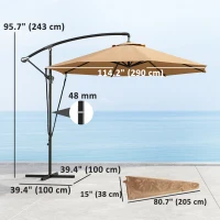 Outsunny 9.5' Cantilever Umbrella with Wind Protection Strap and Cover, Hanging Umbrella with Crank and Cross Base, Khaki(m-3)